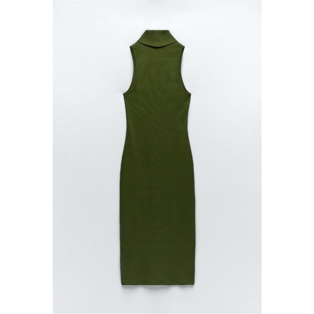 Zara Green Turtleneck Sleeveless Maxi Dress LARGE NWOT - Picture 2 of 8
